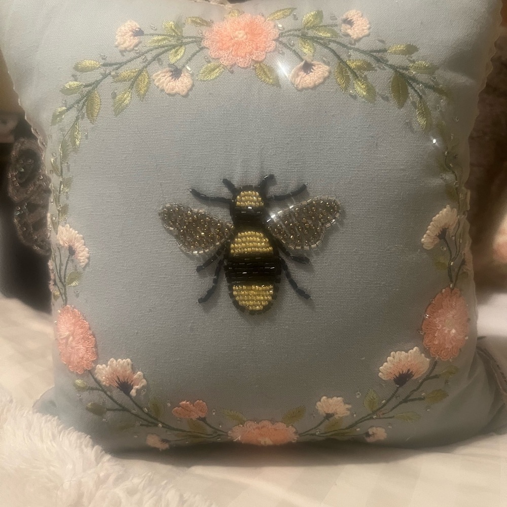 Embroidered Bee Decorative Pillow